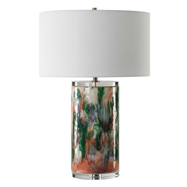 Uttermost Verdant Abstract Ceramic Table Lamp With White Linen Shade