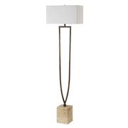 Uttermost Fork In The Road Iron and Travertine Floor Lamp With White Linen Fabric