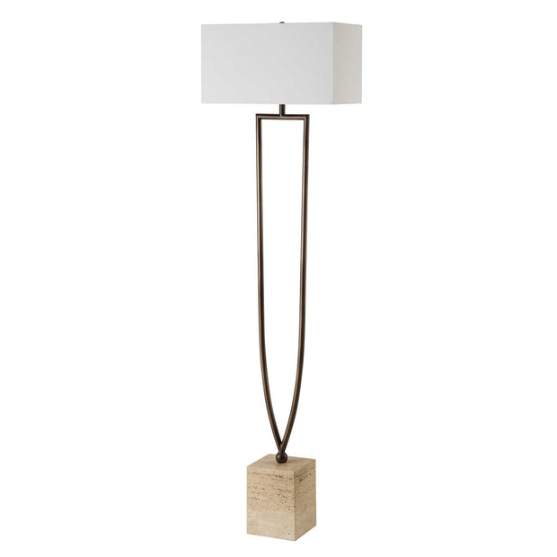 Uttermost Fork In The Road Iron and Travertine Floor Lamp With White Linen Fabric