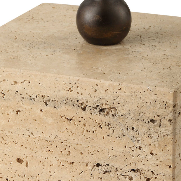 Uttermost Fork In The Road Iron and Travertine Floor Lamp With White Linen Fabric