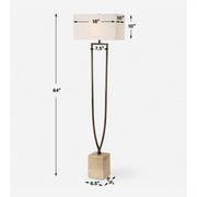 Uttermost Fork In The Road Iron and Travertine Floor Lamp With White Linen Fabric