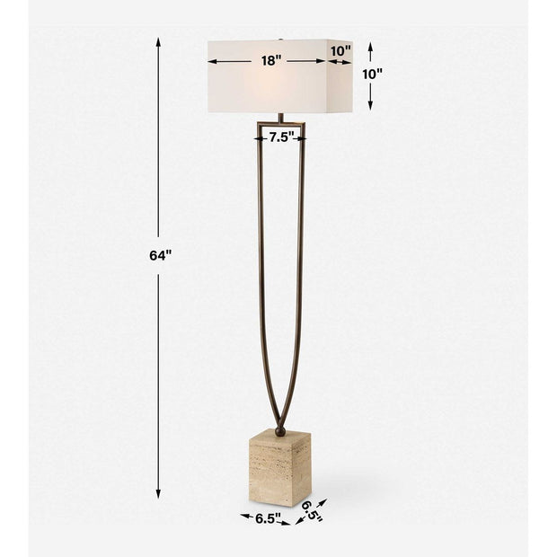 Uttermost Fork In The Road Iron and Travertine Floor Lamp With White Linen Fabric