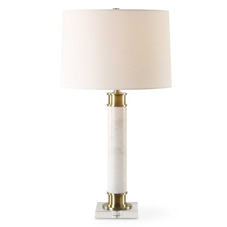 Uttermost Plinth White Marble Table Lamp With Linen Shade