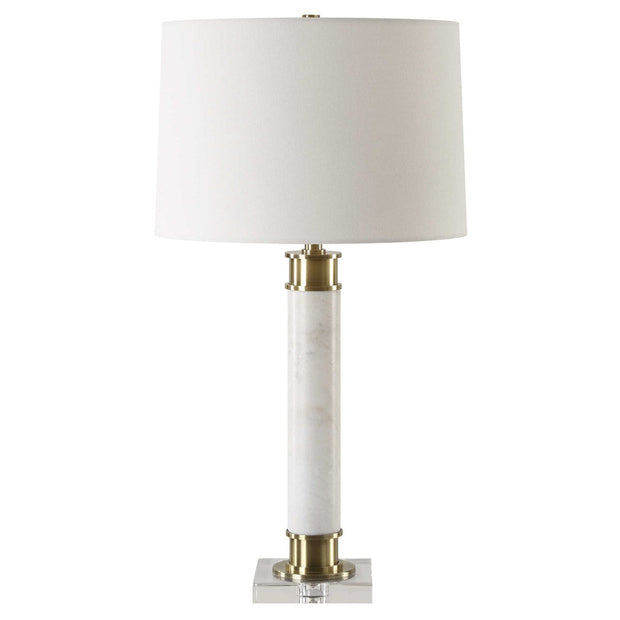Uttermost Plinth White Marble Table Lamp With Linen Shade