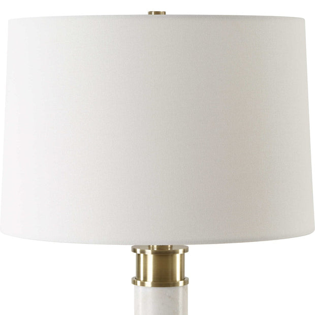 Uttermost Plinth White Marble Table Lamp With Linen Shade