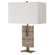 Uttermost Turning Point Travertine Table Lamp With White Linen Shade