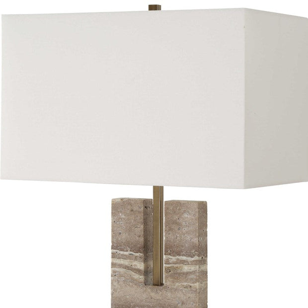 Uttermost Turning Point Travertine Table Lamp With White Linen Shade