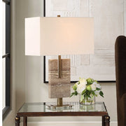 Uttermost Turning Point Travertine Table Lamp With White Linen Shade