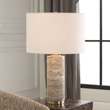Uttermost Cortado Travertine Table Lamp With White Linen Shade