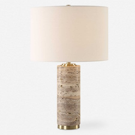 Uttermost Cortado Travertine Table Lamp With White Linen Shade