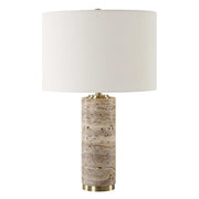 Uttermost Cortado Travertine Table Lamp With White Linen Shade