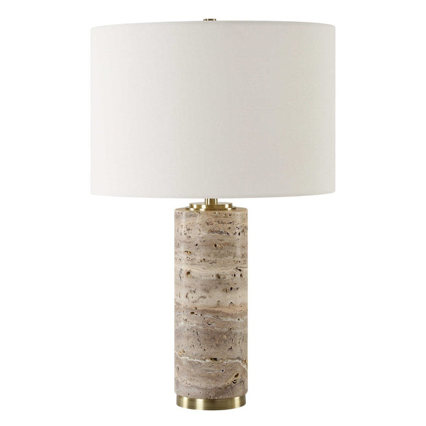 Uttermost Cortado Travertine Table Lamp With White Linen Shade