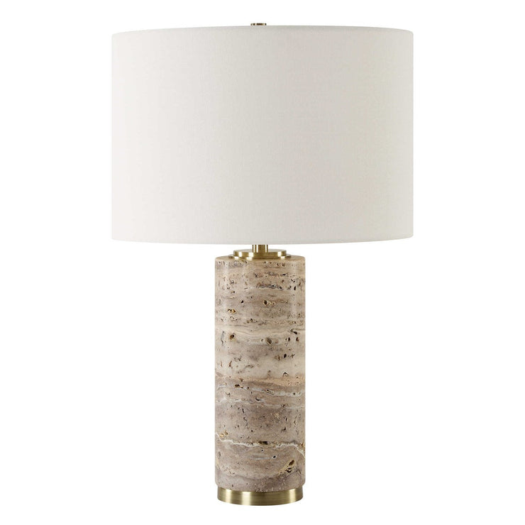 Uttermost Cortado Travertine Table Lamp With White Linen Shade