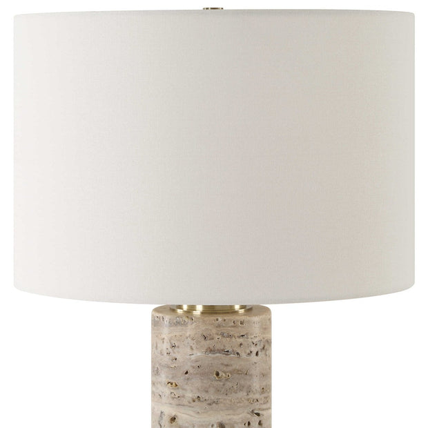 Uttermost Cortado Travertine Table Lamp With White Linen Shade
