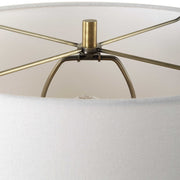 Uttermost Forage Dark Stained Oak Wood Table Lamp With White Linen Shade
