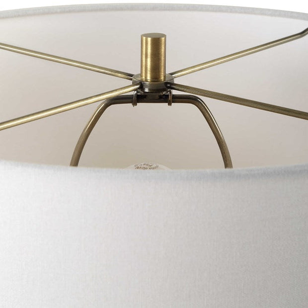 Uttermost Forage Dark Stained Oak Wood Table Lamp With White Linen Shade