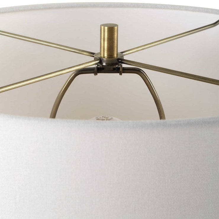 Uttermost Forage Dark Stained Oak Wood Table Lamp With White Linen Shade