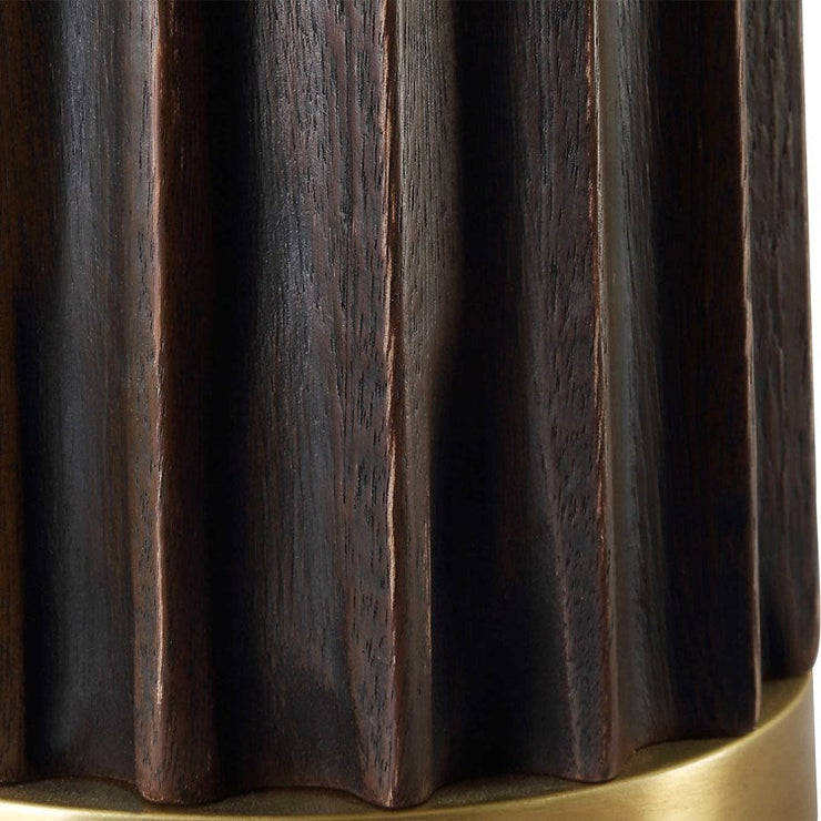 Uttermost Forage Dark Stained Oak Wood Table Lamp With White Linen Shade