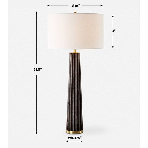 Uttermost Forage Dark Stained Oak Wood Table Lamp With White Linen Shade