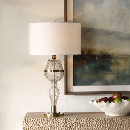 Uttermost Out Of Time Seeded Glass Table Lamp With Linen Shade