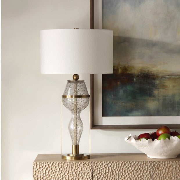 Uttermost Out Of Time Seeded Glass Table Lamp With Linen Shade