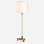 Uttermost Lautoka Brass Buffet Lamp With White Linen Shade