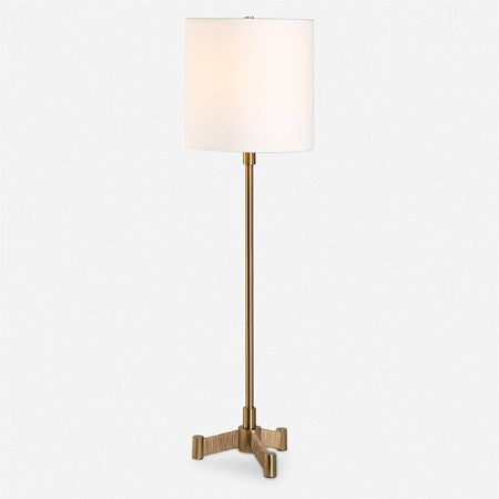 Uttermost Lautoka Brass Buffet Lamp With White Linen Shade