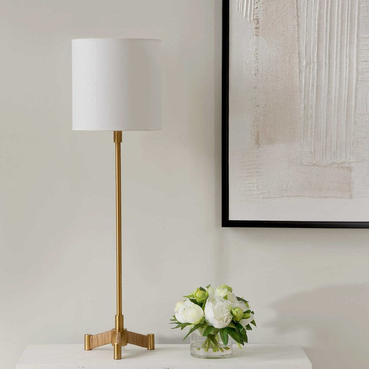 Uttermost Lautoka Brass Buffet Lamp With White Linen Shade