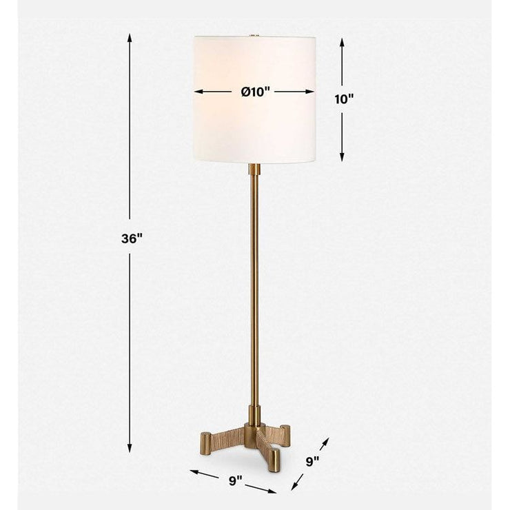 Uttermost Lautoka Brass Buffet Lamp With White Linen Shade