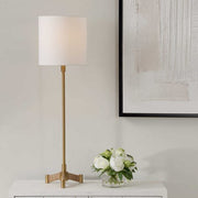 Uttermost Lautoka Brass Buffet Lamp With White Linen Shade
