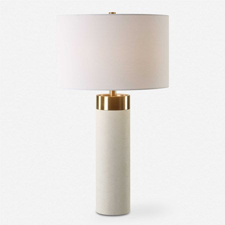 Uttermost Wessex White Faux Shagreen and Brushed Brass Table Lamp With Linen Shade