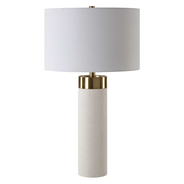 Uttermost Wessex White Faux Shagreen and Brushed Brass Table Lamp With Linen Shade