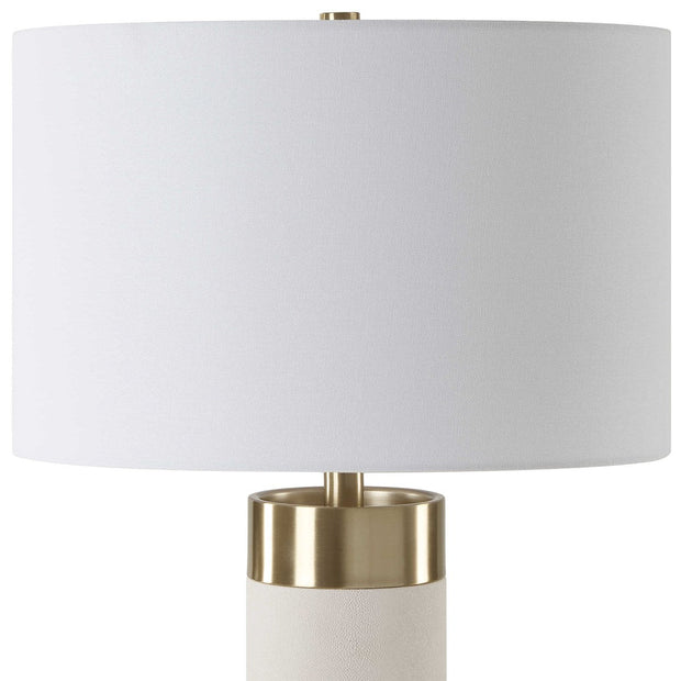 Uttermost Wessex White Faux Shagreen and Brushed Brass Table Lamp With Linen Shade