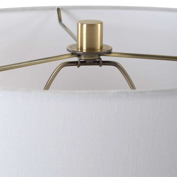 Uttermost Wessex White Faux Shagreen and Brushed Brass Table Lamp With Linen Shade