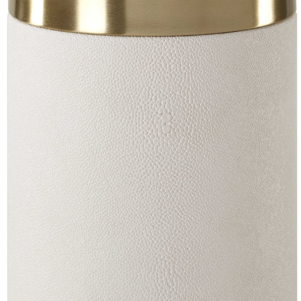 Uttermost Wessex White Faux Shagreen and Brushed Brass Table Lamp With Linen Shade
