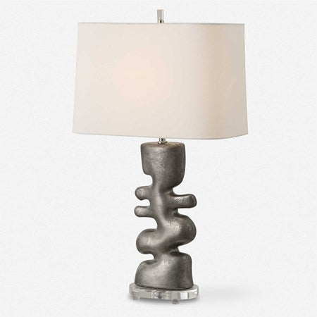 Uttermost Free Flowing Nickel Glaze Table Lamp With White Linen Shade