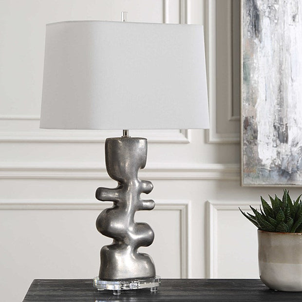Uttermost Free Flowing Nickel Glaze Table Lamp With White Linen Shade