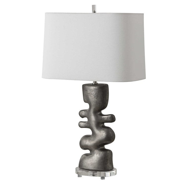 Uttermost Free Flowing Nickel Glaze Table Lamp With White Linen Shade