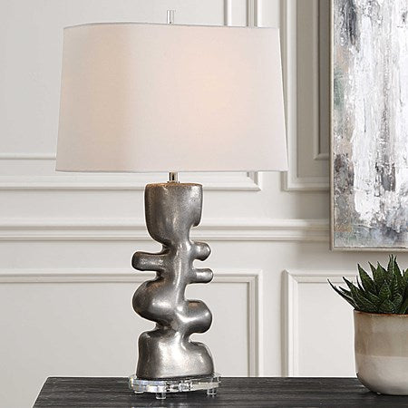 Uttermost Free Flowing Nickel Glaze Table Lamp With White Linen Shade