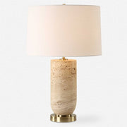 Uttermost Aubrey Travertine Table Lamp With White Linen Shade