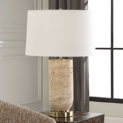 Uttermost Aubrey Travertine Table Lamp With White Linen Shade