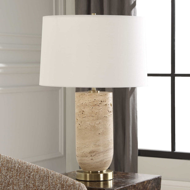 Uttermost Aubrey Travertine Table Lamp With White Linen Shade