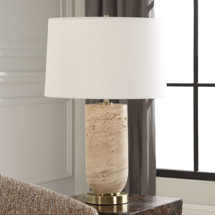 Uttermost Aubrey Travertine Table Lamp With White Linen Shade