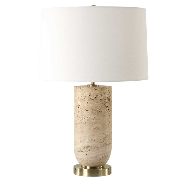 Uttermost Aubrey Travertine Table Lamp With White Linen Shade
