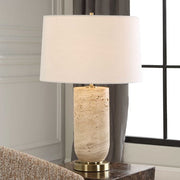 Uttermost Aubrey Travertine Table Lamp With White Linen Shade
