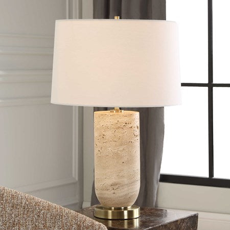 Uttermost Aubrey Travertine Table Lamp With White Linen Shade