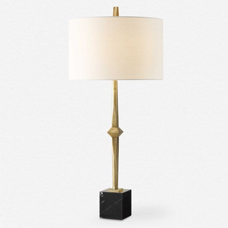 Uttermost Suranne Antiqued Brass and Black Marble Table Lamp With White Linen Shade