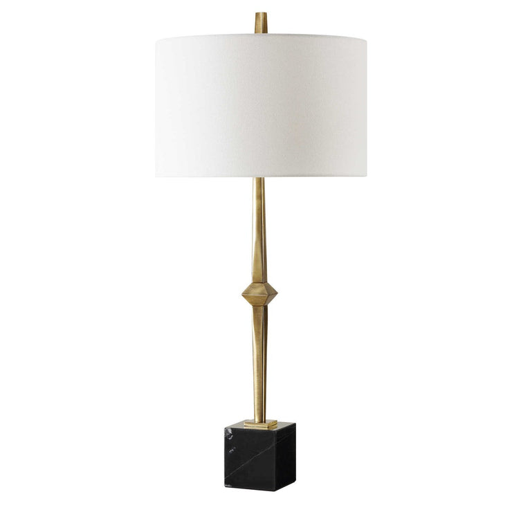 Uttermost Suranne Antiqued Brass and Black Marble Table Lamp With White Linen Shade