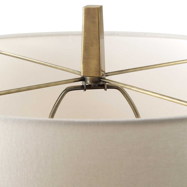 Uttermost Suranne Antiqued Brass and Black Marble Table Lamp With White Linen Shade