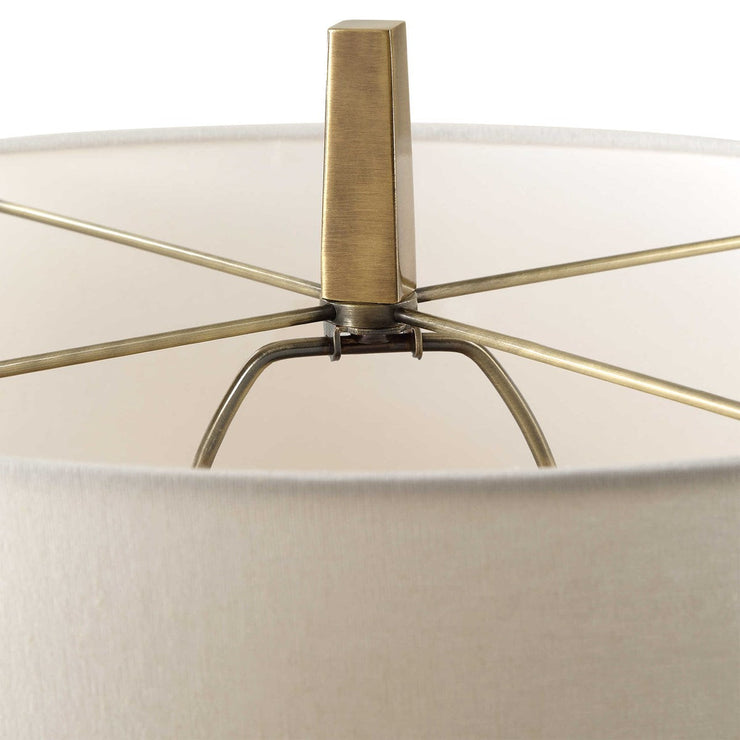 Uttermost Suranne Antiqued Brass and Black Marble Table Lamp With White Linen Shade